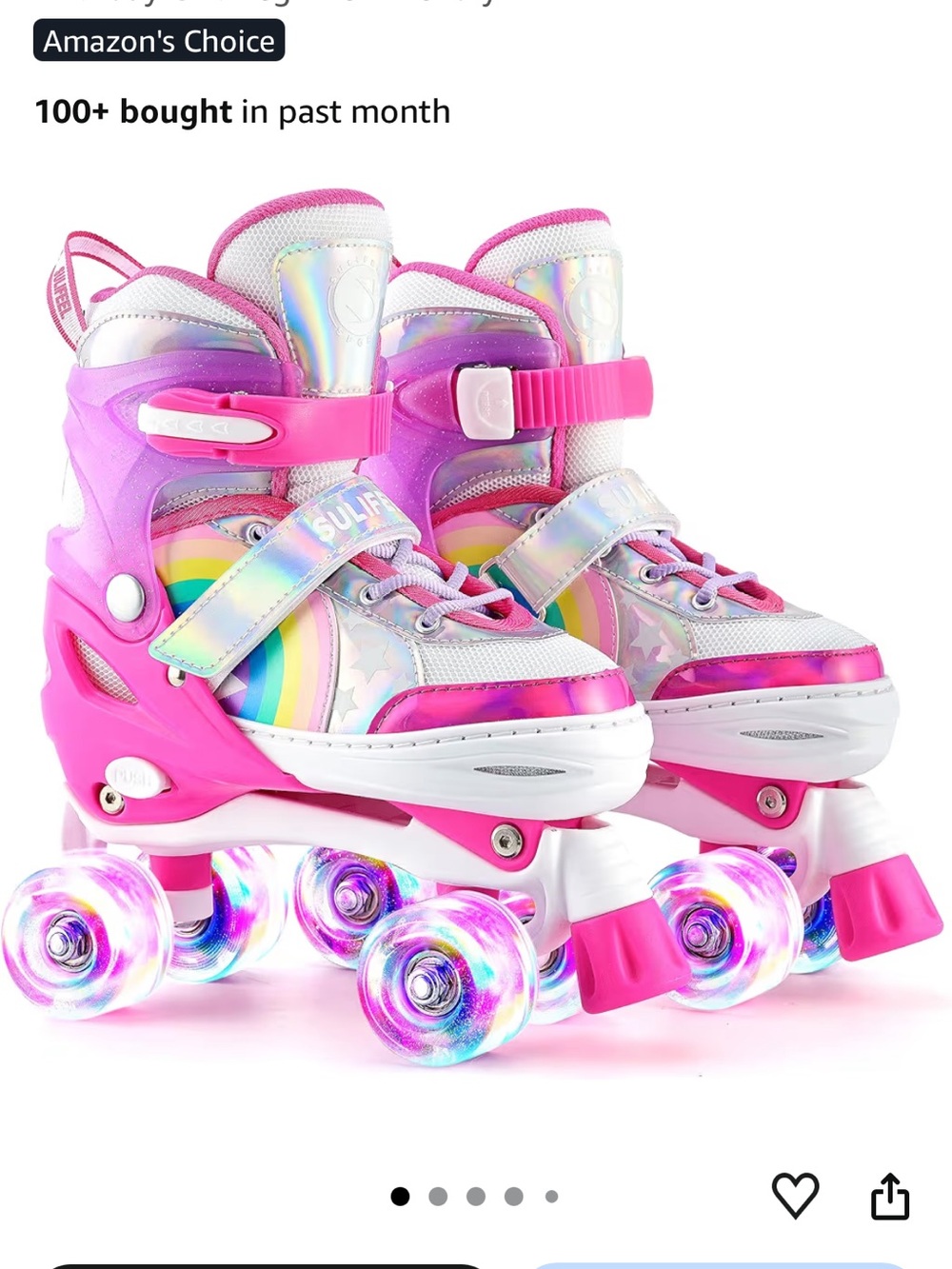 Adjustable Pink Rainbow Light-Up Kids Roller Skates - Fun Strap Fit
